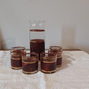 Vtg Culver Tortoise Cocktail Set Barware Glass Pitcher Tumblers